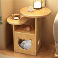 Round End Table with Cat Nest Nightstand Side Table with Storage Bedside Tables Accent Tables for Living Room Long-Lasting(Natural)