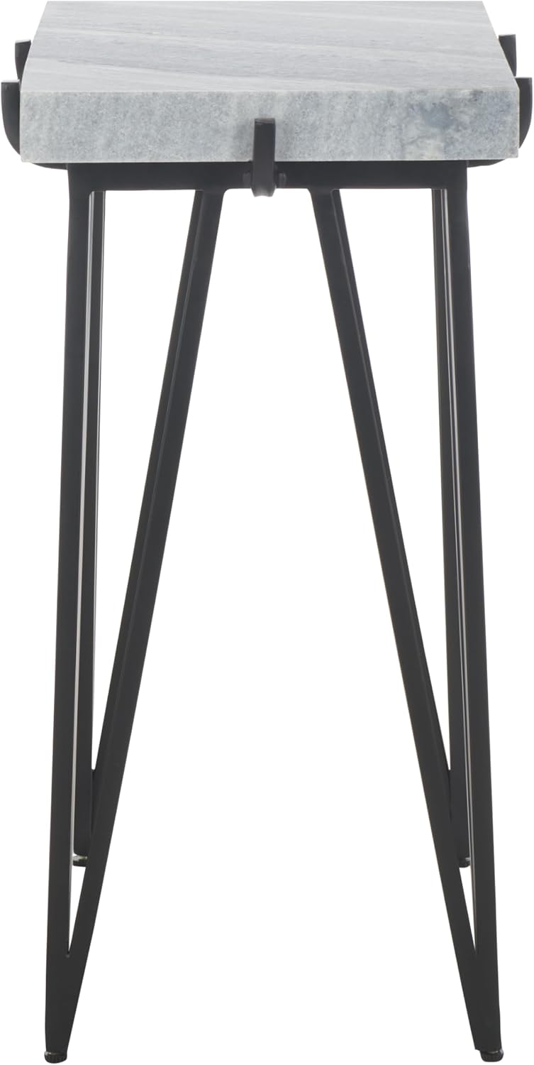 SAFAVIEH Home Collection - Rolf Accent Table, Rectangular Marble Side Table with Black Metal Legs, Fully Assembled (ACC3725A)