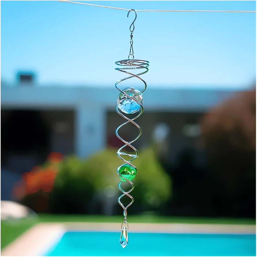 Decorative Spiral - 2024 New Gazing Ball Spiral Tail Wind Spinner Stabilizer, Spinfinity Designs Hanging Kinetic Wind Spinners Decorative Spiral Crystal Sun Catchers Rainbow Maker (Green, 12in)