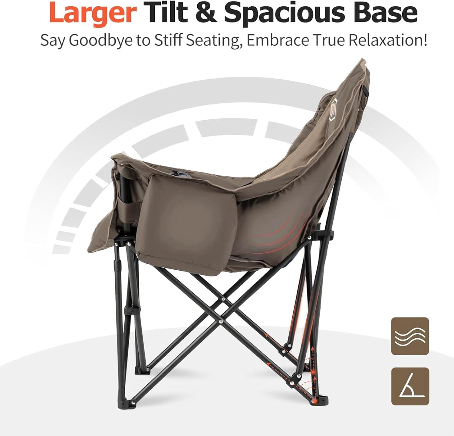 Overmont Oversized XL Camping Chair for Adults - 500lbs Support Heavy-Duty Padded Folding Chair with Side Pocket Cup Holder Cooling Bag for Outdoor Sports Garden Beach Fishing Lawn Khaki