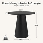 Comfy to go 35" Round Dining Table Wood for 2-3, Modern Farmhouse Kitchen Table with Concrete Pedestal Base, Small Circle Dining Table for Kitchen Living Room (Black)