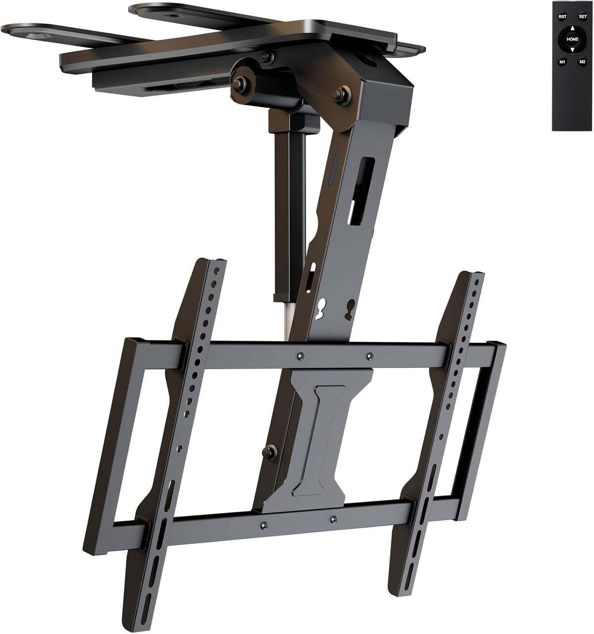 Motorized Ceiling TV Mount Flip Down with Remote for 37-75‘’ TVs, Black | Space Saving and Adjustabe, Fits Flat and Pitched Roof, Electric Drop Down TV Mount, Max VESA 600x400 mm, Max holds 99lbs