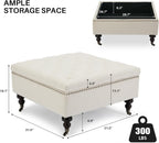 Large Square Storage Ottoman Uphlostered Tufted Button Coffee Table, Beige