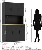 DIYART 71 Inch Black Pantry Cabinet with Power Outlet, Heavy-Duty Freestanding Kitchen Storage Organizer with Reinforced Frame, Pantry Hutch for Kitchen, Dining Room, Living Room