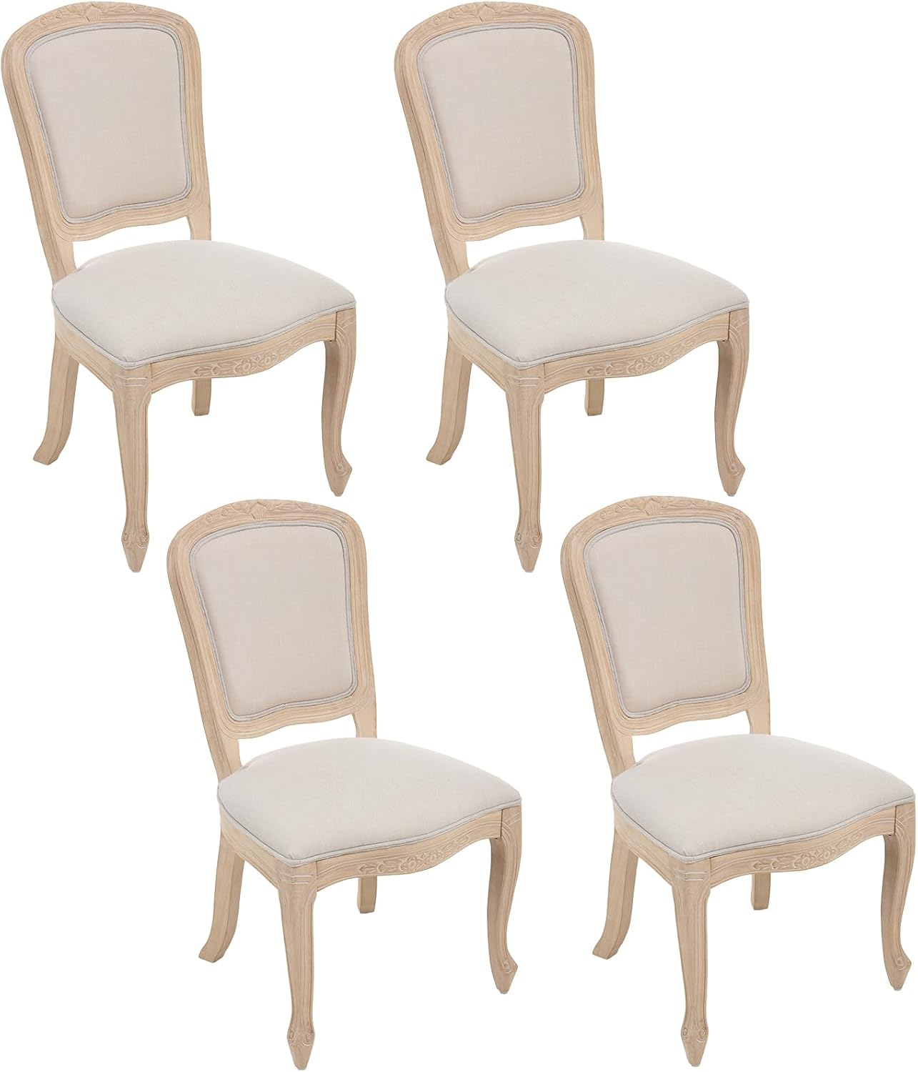 Kmax French Dining Chairs Set of 4, Farbric Upholstered Dining Chairs with Elegant Curved Legs High Back Armless Kitchen Chairs Side Chairs for Dining Room Restaurant - Linen, Beige/Brushed Legs