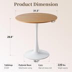 31.5 Inch Round Dining Table,Mid-Century Tulip Table with Metal Pedestal Base,Modern Leisure Table for Small Space Kitchen Dining Room,Easy Assembly,White and Oak