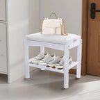 Shoe Bench with Cushion, 2-Tier Bamboo Shoe Rack Bench, Entryway Shoe Storage Organizer with Compartment, Wooden Shoe Storage Bench for Hallway, Living Room, Closet, Bedroom (White)
