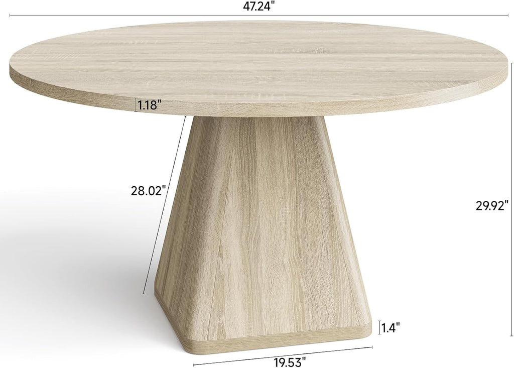 ONBRILL 47 Inch Round Dining Table for 4-6,Square Pedestal Base,Oak | Circle Kitchen Table with Thickened Tabletop, Modern Dining Room Tables, Dinner Tables for Kitchen Small Space (Table Only)