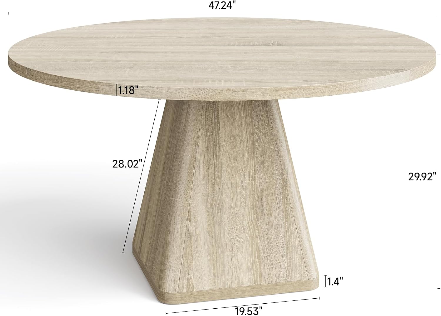 ONBRILL 47 Inch Round Dining Table for 4-6,Square Pedestal Base,Oak | Circle Kitchen Table with Thickened Tabletop, Modern Dining Room Tables, Dinner Tables for Kitchen Small Space (Table Only)