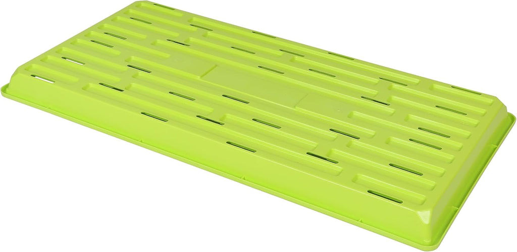 SUNPACK 10" x 20" Heavy Duty Shallow Plastic Seed Starting Tray, Lime Green, 1" (Pack of 30) - Lined with Drainage Holes for Excess Water and Aeration, Ideal for Greenhouses or Indoor Gardening