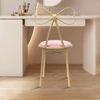 Velvet Vanity Chairs, Metal Cute Butterfly Stool Chair Dresser Makeup Chairs Stool with Pink Velvet Cushion and Bow Knot Backrest for Girl Bedroom, Living Room (Light Pink)