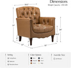 HULALA HOME Mid Century Modern Genuine Leather Accent Chair Set of 2, Camel | Button Tufted Leather Armchairs, Upholstered Club Chairs with Nailhead Trim, Solid Wood Legs,for Living Room Bedroom