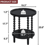 Gadroad Round End Table with Storage Shelf, Black 19.3 * 19.3 * 25.6 inches | 2 Tier Couch Side Table, Wood Coffee Table for Living Room, Bedroom
