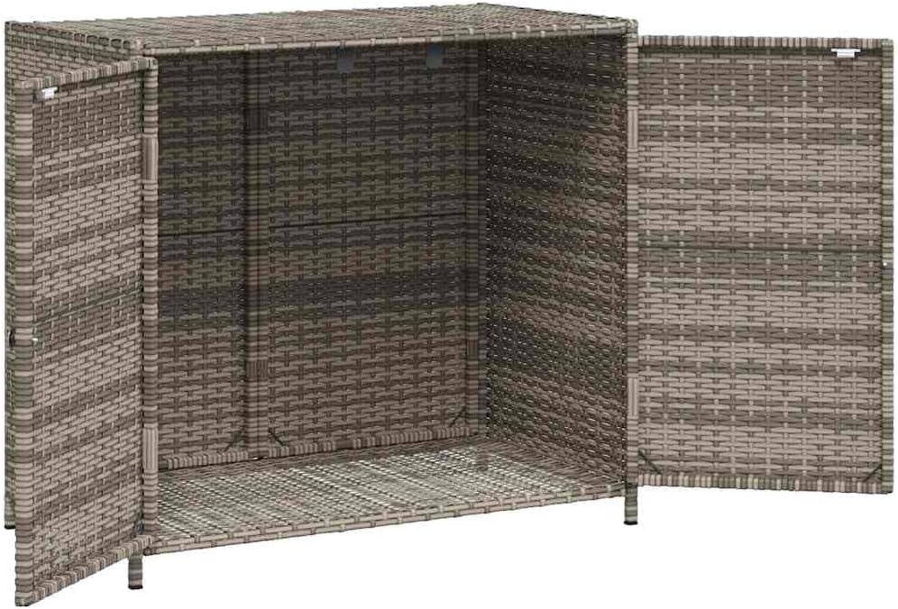 Grey Outdoor Storage Cabinet for Patio and Garden with 4 Shelves, Durable PE Rattan Construction, Weather Resistant Design, Ample Space for Cushions and Supplies