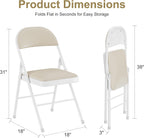 VECELO Folding Chairs Set of 2, Faux Leather Padded, Beige | Folding chairs with comfortable PU leather padded seat, Sturdy metal frame, Space saving design for office dining party