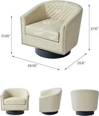 Swivel Barrel Accent Chair Set of 2, Comfy Modern Upholstered Round Faux Leather Arm Chair for Living Room, Bedroom -Beige