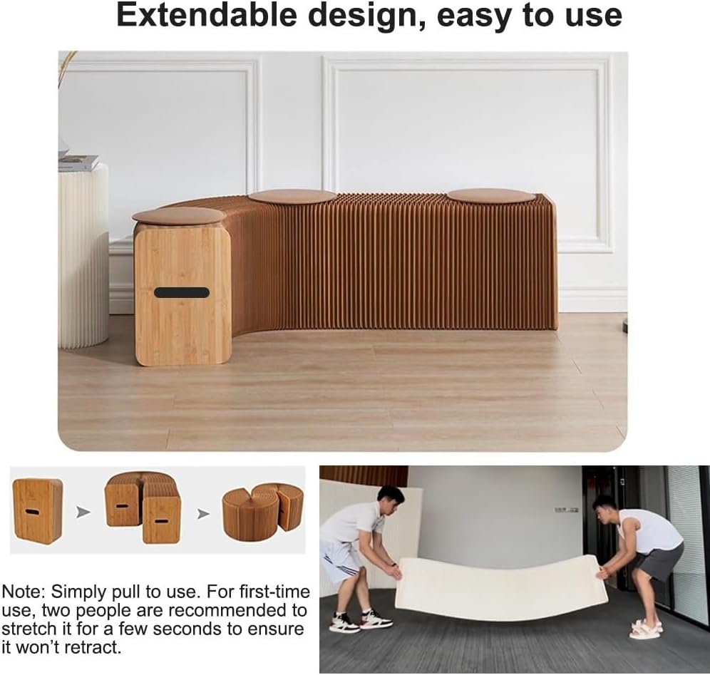 Folding Paper Stool with 3 Cushions, Folding Honeycomb Stool, Accordion Stool, Portable Kraft Paper Bench for Versatile Seating in Living Room, Dining, Office, Decorative Chair Stool(Brown)