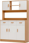 Talent Star Pantry Cabinets for Kitchen Storage, Freestanding Hutch Cabinet with Buffet Cupboard, Utility Pantry with Microwave Stand, Household Wall Tall Sideboard with 3 Drawers Wooden Color