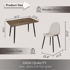 Small Dining Table Set for 4, Modern Kitchen Table Set for 4, 5 Piece Wooden Dining Table Set, 47'' Kitchen Table Set with 4 Fabric Dining Chairs Ideal for Small Spaces
