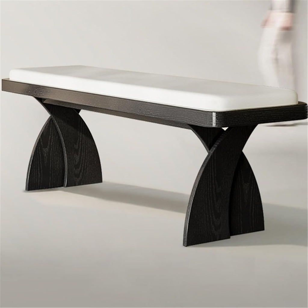 Modern Wooden Long Bench at The Foot of The Bed in The Bedroom Dressing Room or Home Use Leather Shoe Changing Entryway(Large)