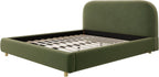 Merax Queen Velvet Fabric Platform Bed with Curved Headboard, Olive Green