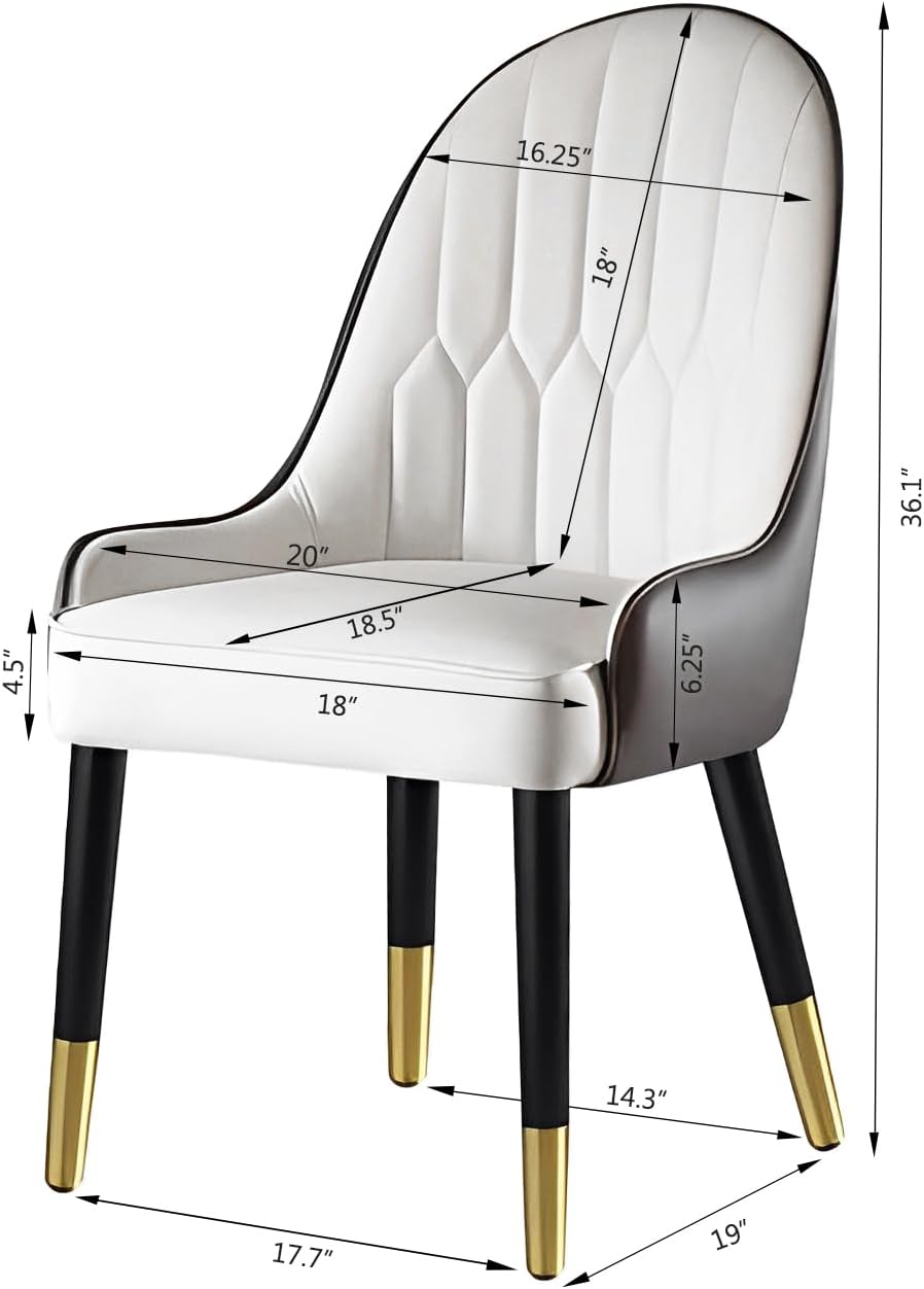 Modern Dining Chairs Set of 2, PU Cushion Accent Side Leisure Chairs with Mid Back, Upholstered Kitchen Chairs with Metal Legs for Living Room, Dining Room