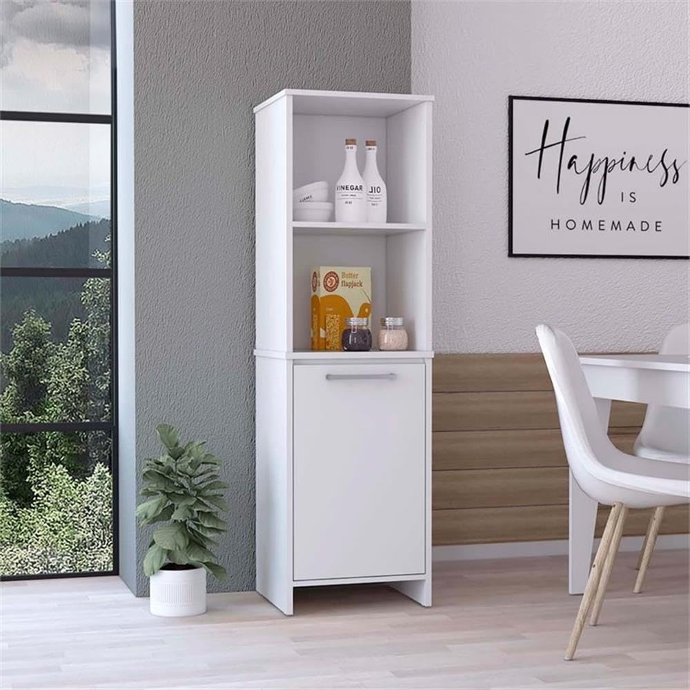 FM FURNITURE White Pantry Cabinet with Adjustable Shelves, Manufactured Wood, Tall Kitchen Pantry Storage Cabinet with Door