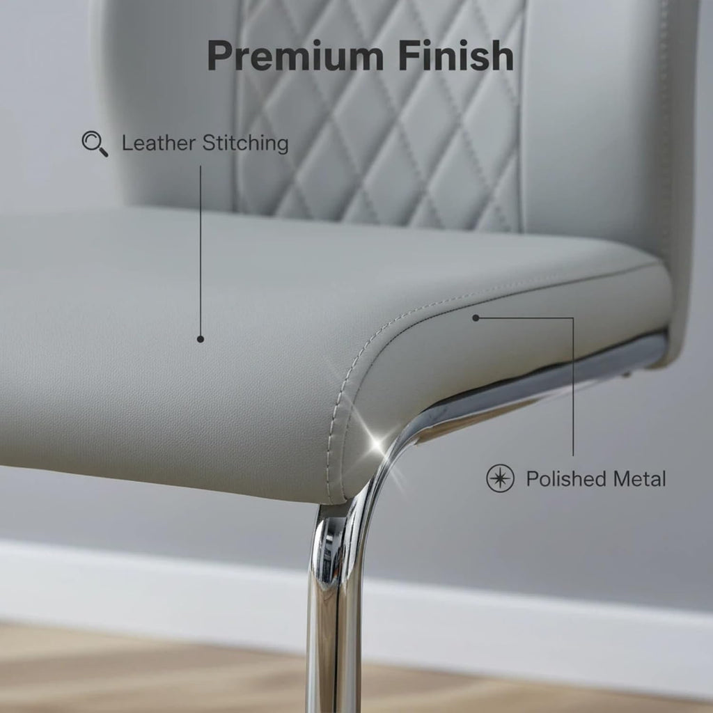 Leather Dining Chairs Set of 8, Modern Upholstered Living Room Chairs with Sliver Metal Legs, Cesca Chair with Armless, Suitable for Kitchen, Bedroom, Living & Dining Room, Light Gray