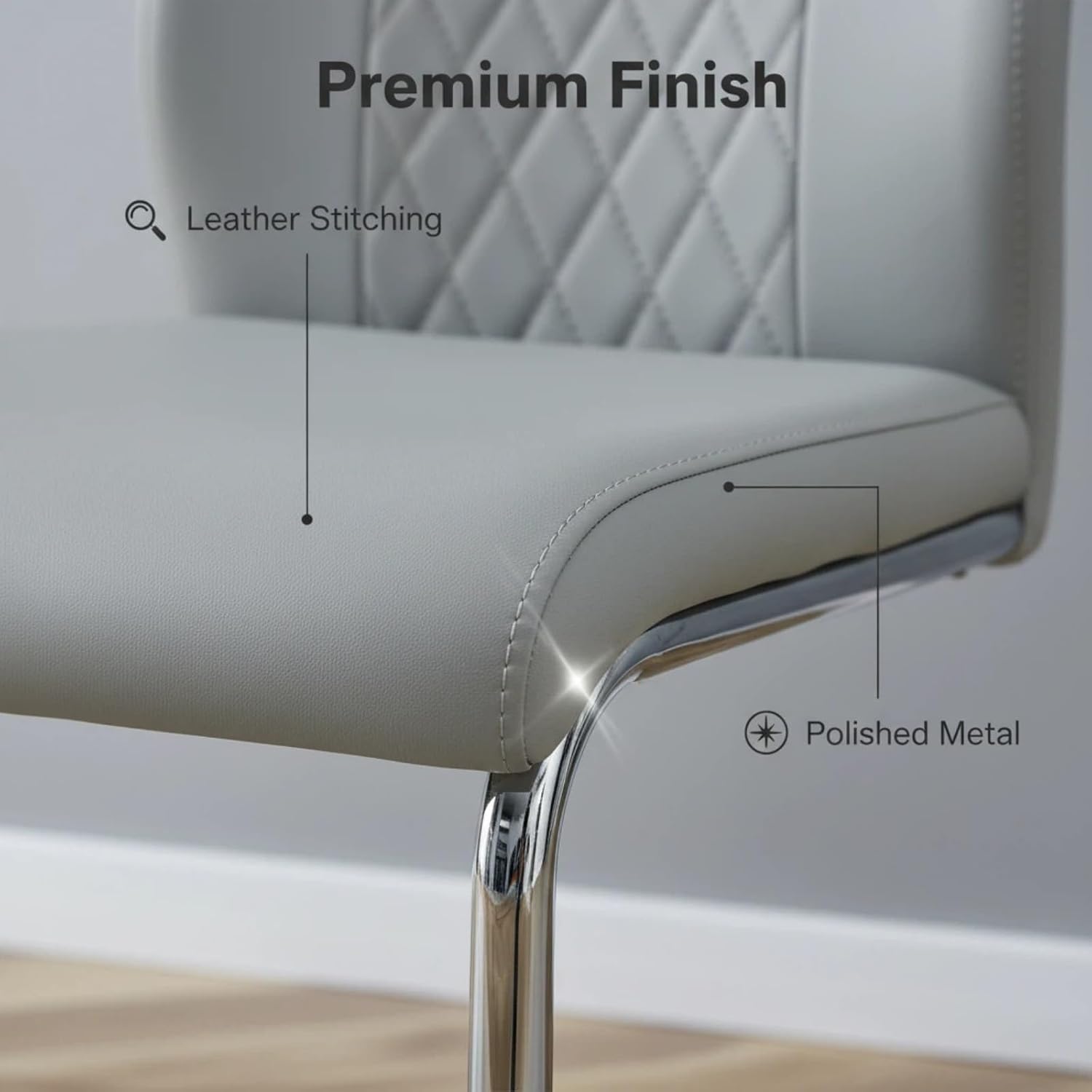 Leather Dining Chairs Set of 8, Modern Upholstered Living Room Chairs with Sliver Metal Legs, Cesca Chair with Armless, Suitable for Kitchen, Bedroom, Living & Dining Room, Light Gray
