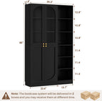 Cyclysio 80" Tall Pantry System with Tempered Glass Doors, Arched Pantries with 6-Tier Open Shelves, Wooden Cupboard Storage Organizer with Baseboard Cutout for Living Room