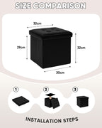B FSOBEIIALEO Storage Ottoman Small Cube, Foot Rest Seat Faux Leather Dorm Room Ottoman Black 12.6"X12.6"X12.6" (2 Pack)