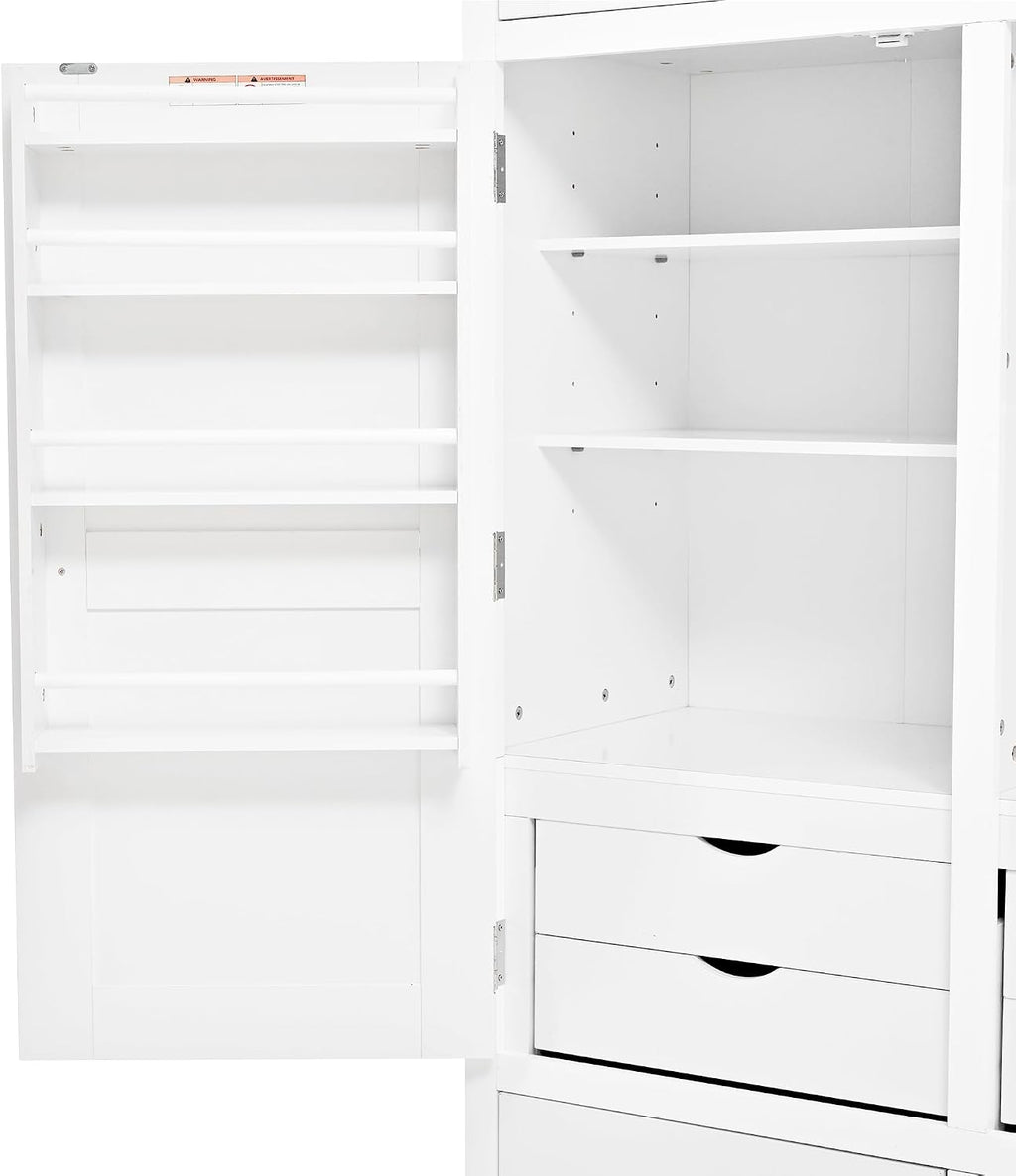 74.8" Tall Kitchen Pantry Cabinet with 4 Doors 6 Drawers 4 Pull-Out Trays, Freestanding Kitchen Cabinet Organizer for Dining Room Living Room, Pantry Cabinets for Kitchen Storage(White)