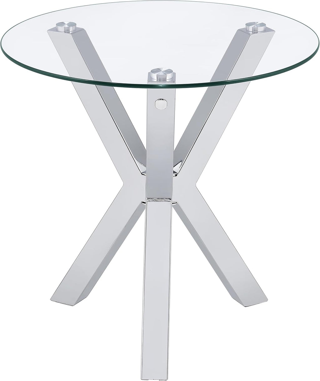 Coaster Home Furnishings Kenzie Round Tempered Glass Top End Side Table Chrome