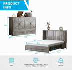 Mjkone 63" W Queen Murphy Bed, Cabinet Beds Queen Size with Built-in Charging Station and Drawer, Modern Cabinet Murphy Chest Bed, Hidden Guest Wall Beds, Space Saving - Grey (No Mattress)