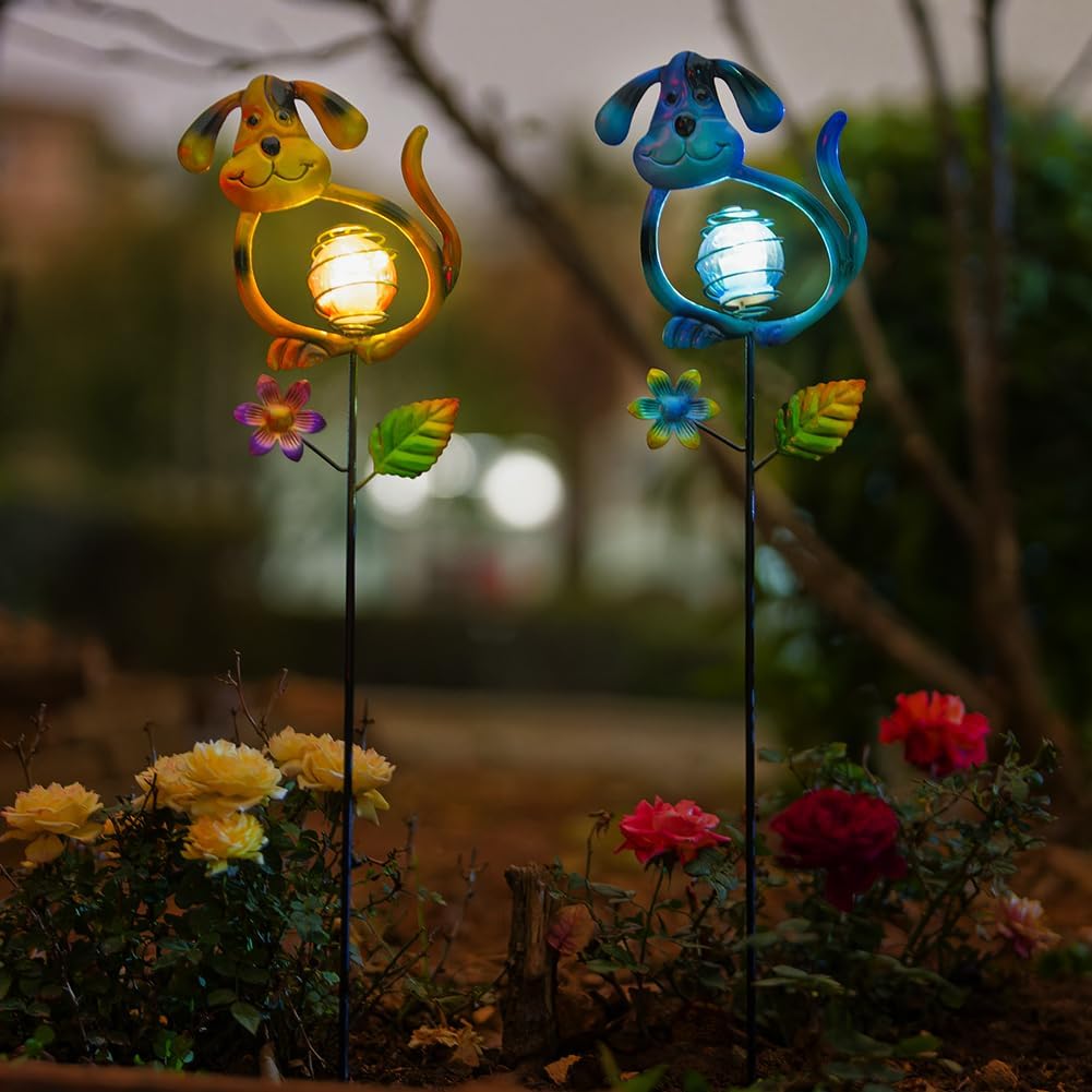 Solar Outdoor Garden Lights,27.4''H Solar Dog Statues Outdoor Lights,Waterproof Solar Decorative Garden Stakes for Lawn Patio Pathway, Solar Lights for Outside for Mom,Women,Dog Lovers