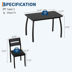 IDEALHOUSE Dining Table Set for 4 Modern Kitchen Table and Chairs Set with Chamfered Edges Cushioned Seats Space-Saving Metal Frame Compact Breakfast Nook (Soft Seat Black Tube + Black)