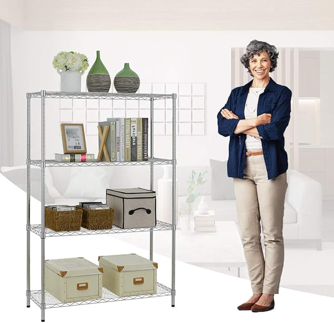 BestOffice Shelving Unit NSF Metal Large Storage Shelves Heavy Duty Height Adjustable Commercial Grade Steel Utility Layer Shelf Rack Organizer (36x14x54, Chrome)