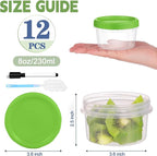 8 oz Plastic Containers with Lids, 12 Pack Stackable Small Freezer Container, Reusable Clear Food Storage Meal Prep Containers for Snack Fruit, Microwave & Dishwasher Safe, with Pen & Brush