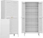 Metal Storage Cabinet with 2 Doors and 4 Adjustable Shelves, Metal Pantry Cabinet for Kitchen Living Room, Required Assembly, White,13.78" D x 27.56" W x 63.58" H