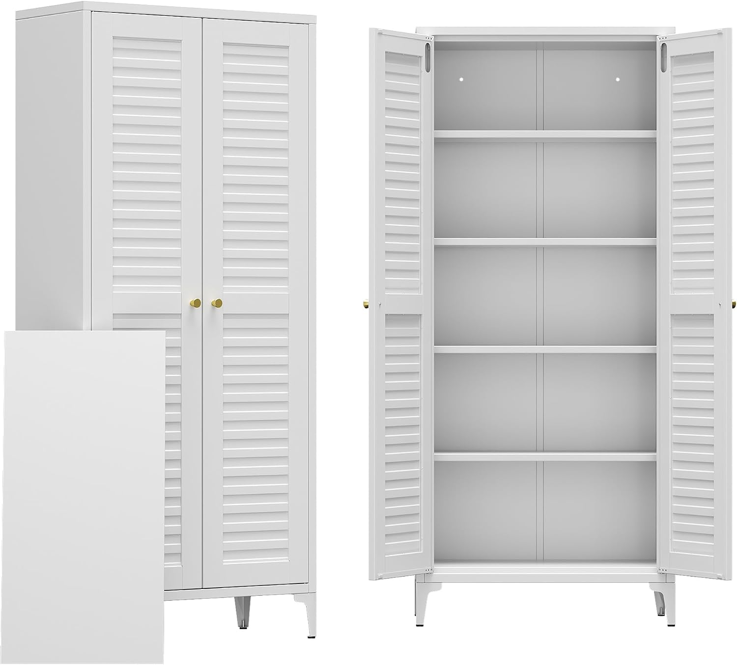 Metal Storage Cabinet with 2 Doors and 4 Adjustable Shelves, Metal Pantry Cabinet for Kitchen Living Room, Required Assembly, White,13.78" D x 27.56" W x 63.58" H