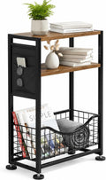 Skinny Side Table with Storage, 3 Tier Slim Side Tables for Small Spaces, Skinny End Table Narrow Bedside Table Narrow Side Table for Living Room, Bedroom