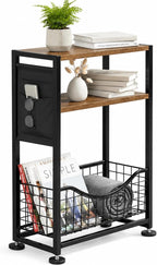 Skinny Side Table with Storage, 3 Tier Slim Side Tables for Small Spaces, Skinny End Table Narrow Bedside Table Narrow Side Table for Living Room, Bedroom