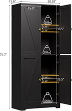 LYNSOM Kitchen Pantry Storage Cabinet 72“ Tall, Farmhouse Pantry Cabinet with Barn Doors and Adjustable Shelves, Black Storage Cabinets for Kitchen, Dining Room