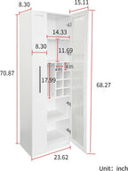 Kitchen Pantry Cabinet with Pull-Out Multi-Tier Storage Shelf, Farmhouse Storage Cabinet with Glass Doors, Tall Pantry Organizer for Kitchen, Dining Room & Living Room White