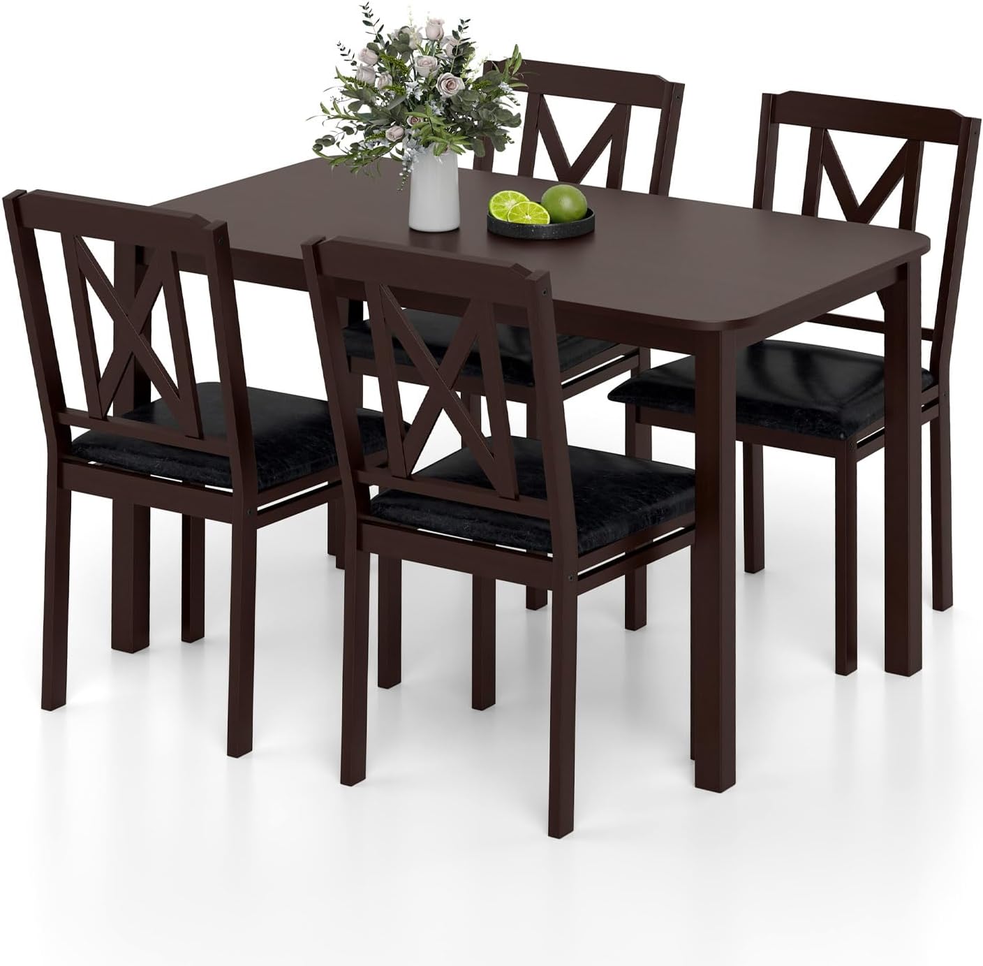 Giantex 5-Piece Dining Table Set for 4, 47" Rectangular Kitchen Table & 4 Chairs with Rubber Wood Legs, Upholstered Seat, Space-Saving Dinette Set for Small Spaces, Living Room, Apartment, Restaurant