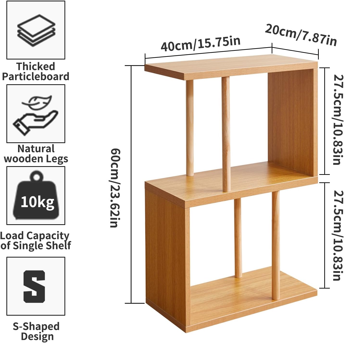 Aibiju 3-Tiered S-Shaped Side Table for Small Spaces, Freestanding Side Table, Sofa End Table, Narrow End Table, Suitable for Bedrooms Living Rooms Study Room, Natural Wood Color YD-ST003N