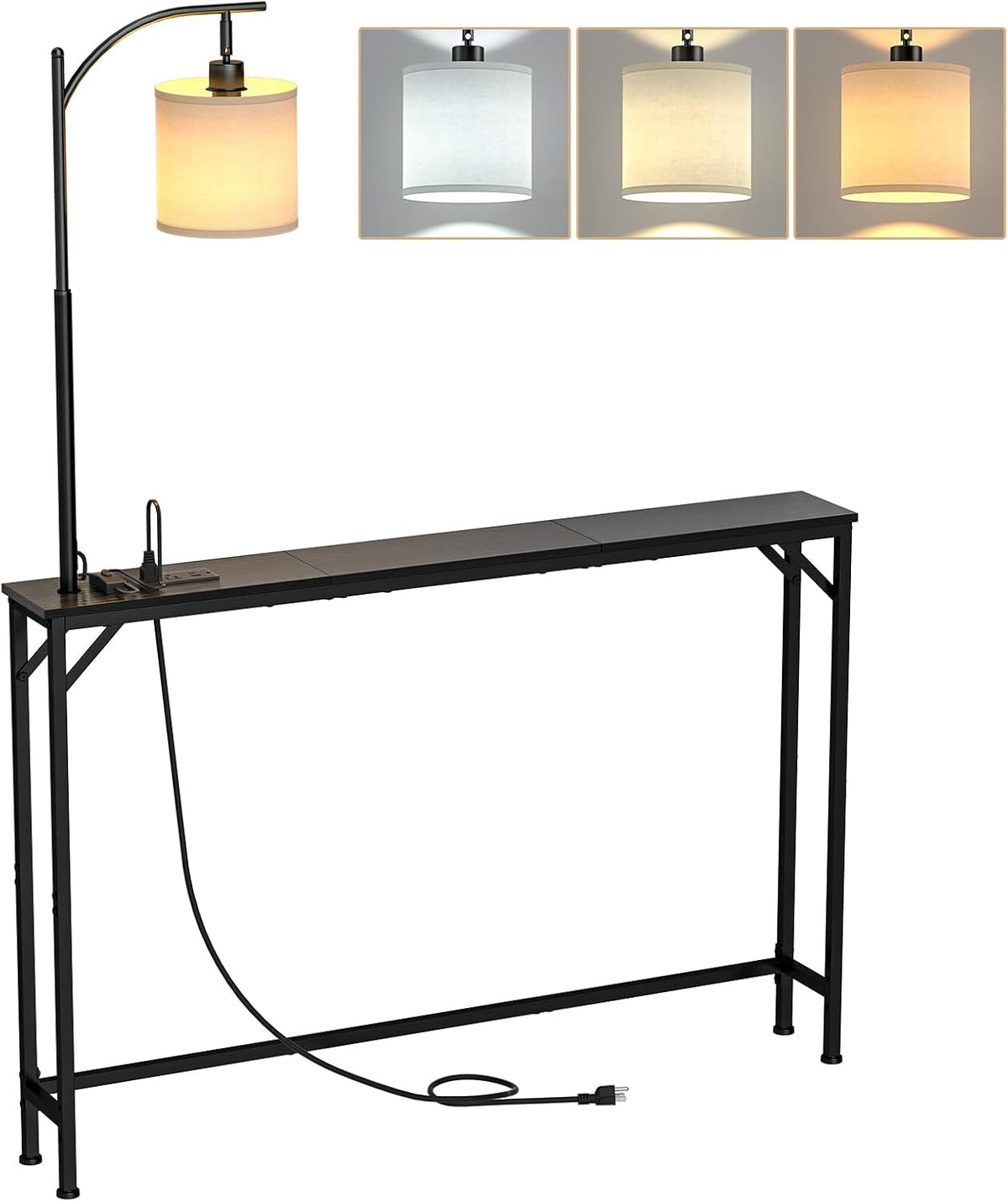 keomaisyto Narrow Console Table with 3-Color Light & Outlet, 31" H Skinny Sofa Table, Behind Couch Table with 3 Color Temperatures Led Bulb for Living Room, Bedroom, Entryway, Hallway, Black