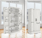 Locsear Kitchen Pantry Storage Cabinet w/LED, 50" Pantry Cabinets w/Doors and Adjustable Shelves, Freestanding Pantry Cupboard for Kitchen, Dinning Room, Living Room, Small Place, White