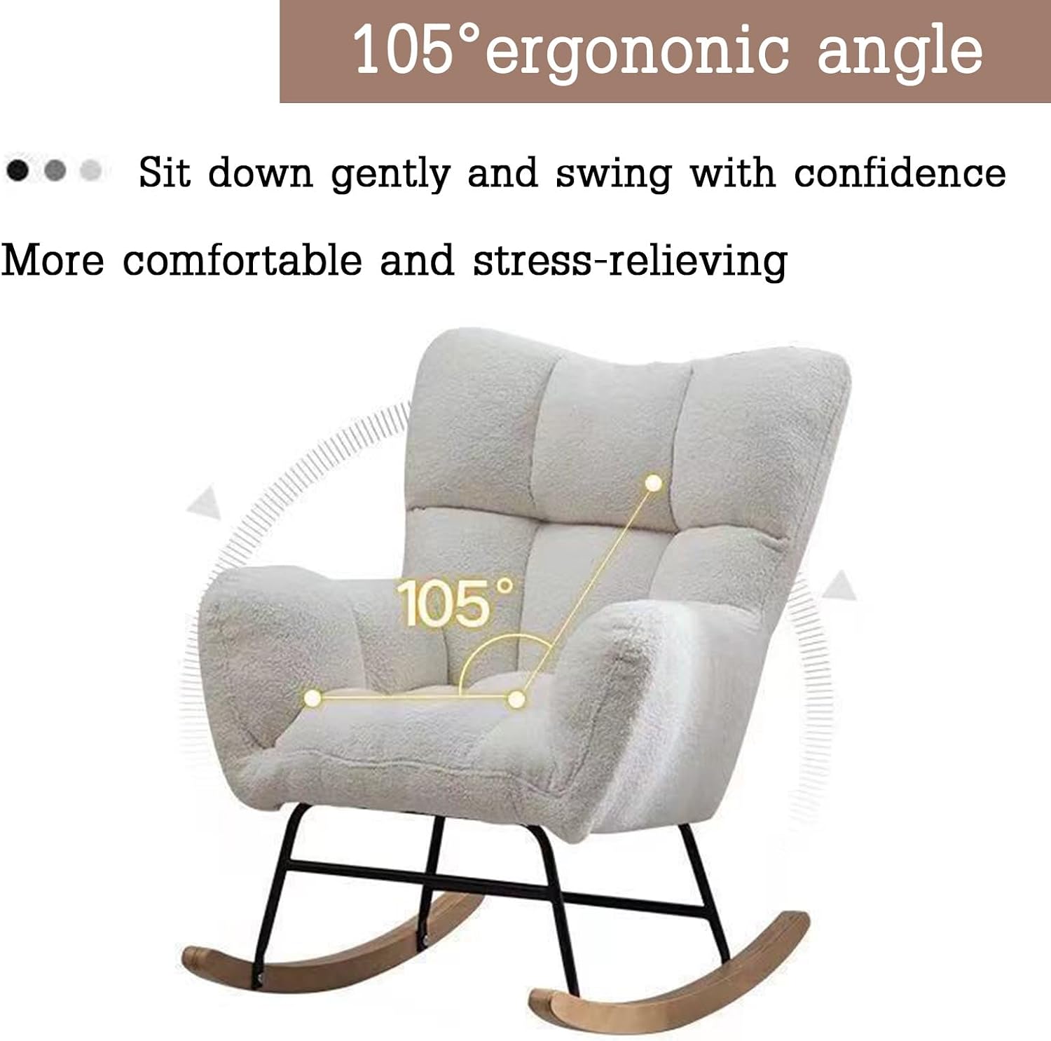 Modern Indoor Bedroom Rocking Chair with Cushion, Indoor Bedroom Upholstered Rocking Chair, Sofa Chair, Modern Lounge Chair for Balcony, for Balcony Living Room Bedroom,Emerging Green