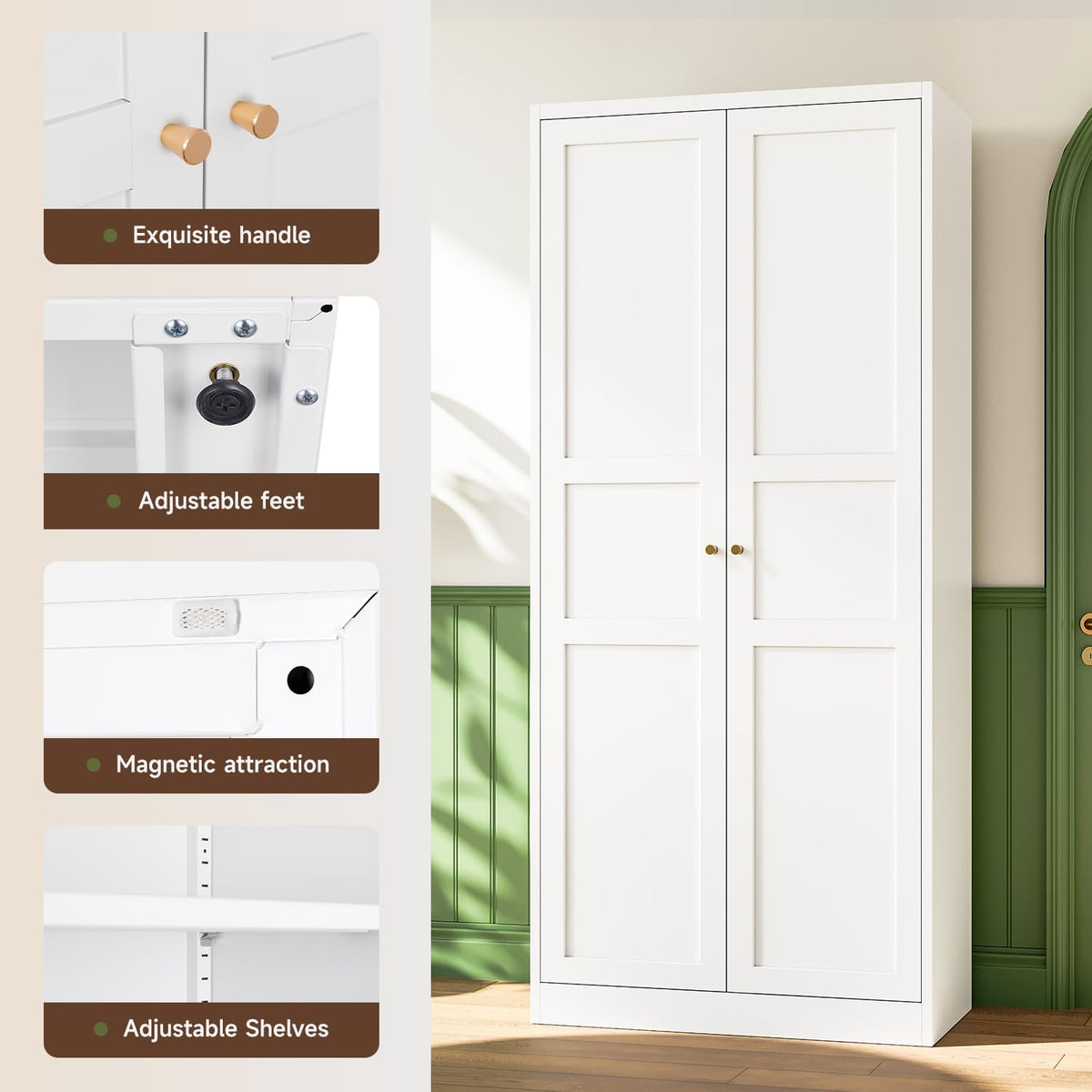 Letaya White Storage Cabinet with Adjustable Shelves-Metal Home Kitchen Pantry Cabinets with Doors,Organization Locker for Cupboard/Bedroom/Dining/Living/Bathroom/Office/Garage Room